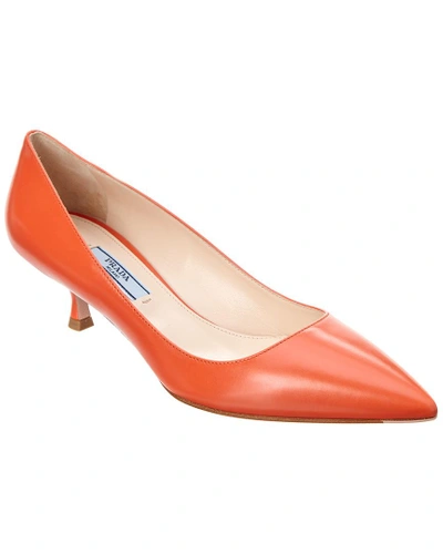 Shop Prada 45 Leather Pointy In Red