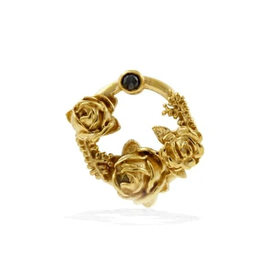 Lee Renee Black Diamond Rose Halo Lapel Pin Gold