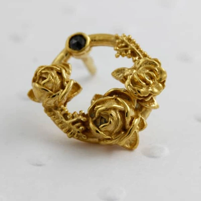 Lee Renee Black Diamond Rose Halo Lapel Pin Gold