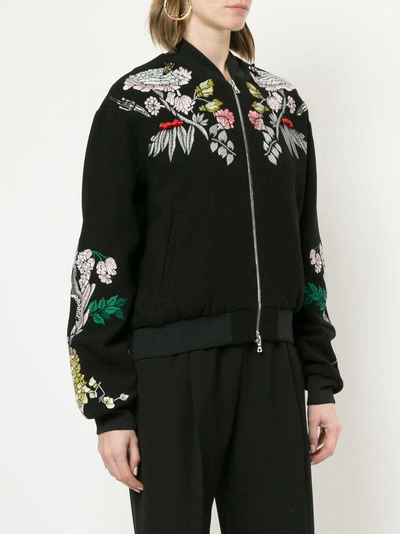 Shop Markus Lupfer Floral Embroidered Bomber Jacket - Black