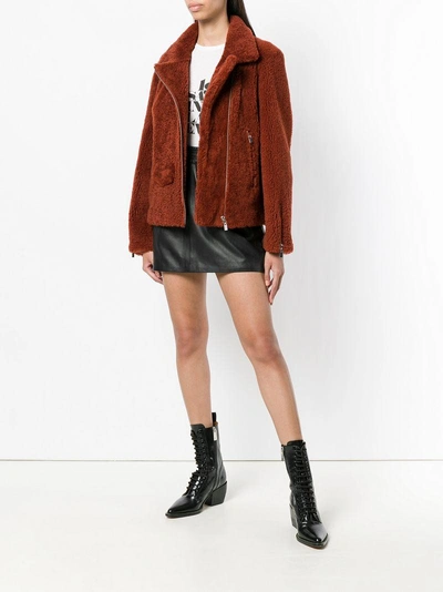 Shop Arma Zipped Shearling Jacket In Red