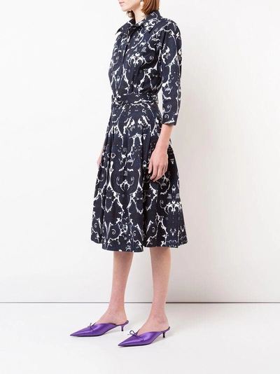 Shop Samantha Sung Printed Design Flared Dress In Blue