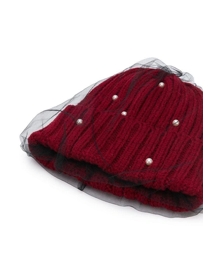 Shop Ca4la Mesh Embellished Beanie Hat - Red
