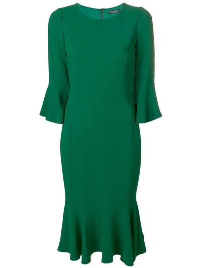 Shop Dolce & Gabbana Pleated Hem Dress In Green