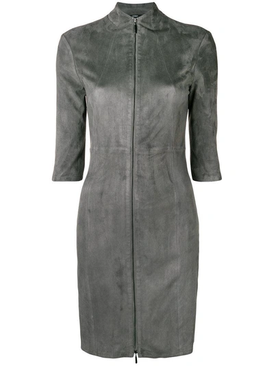 Shop Arma Front Zip Fitted Dress In Grey