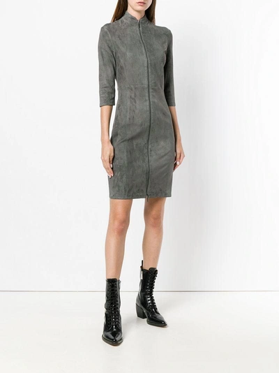 Shop Arma Front Zip Fitted Dress In Grey