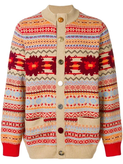 Shop Sacai Patterned Cardigan In Yellow