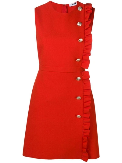 Shop Msgm Ruffled Sleeveless Dress In Red