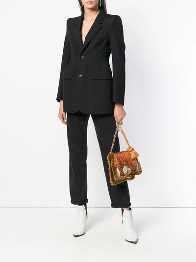 Shop Versace Leopard Fringed Shoulder Bag In Neutrals