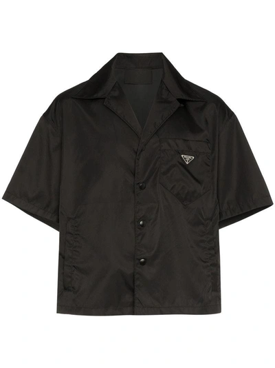 Shop Prada Open Collar Shirt - Black