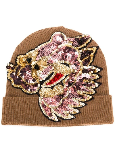 Shop P.a.r.o.s.h . Sequin Embellished Knitted Hat - Brown