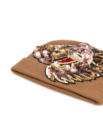 Shop P.a.r.o.s.h . Sequin Embellished Knitted Hat - Brown