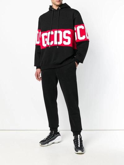 Shop Gcds Logo Stripe Hoodie In Black