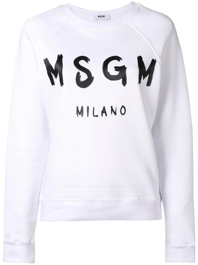 Shop Msgm Logo Printed Sweatshirt In White