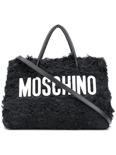 Shop Moschino Branded Shearling Tote - Pink