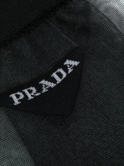 Shop Prada Sheer Logo Socks - Black