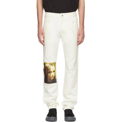 Shop Raf Simons White Christiane F. Wet Hair Patch Regular Jeans In 00018 Cream