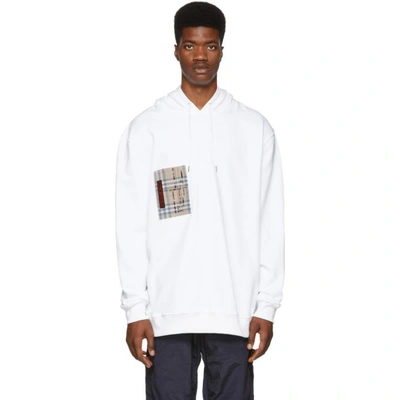 Shop Burberry White Checker Pocket Hoodie