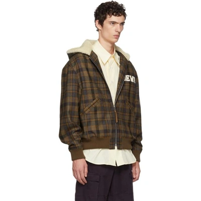 Shop Loewe Brown Tartan Zip Shearling Hood Jacket In 3428.brwn