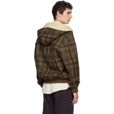 Shop Loewe Brown Tartan Zip Shearling Hood Jacket In 3428.brwn