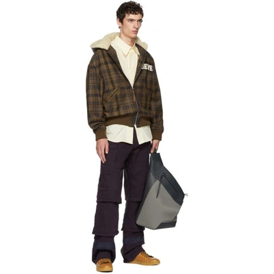 Shop Loewe Brown Tartan Zip Shearling Hood Jacket In 3428.brwn