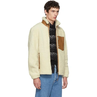 Shop Loewe White And Tan Shearling Blouson Jacket In 2120.off.wh