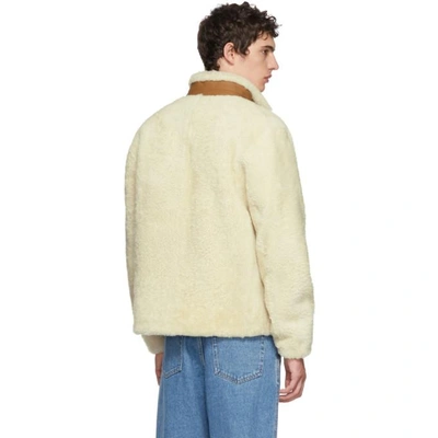 Shop Loewe White And Tan Shearling Blouson Jacket In 2120.off.wh