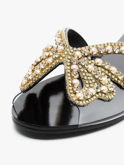 Shop Sophia Webster Black Madame Butterfly Faux Pearl Leather Sandals