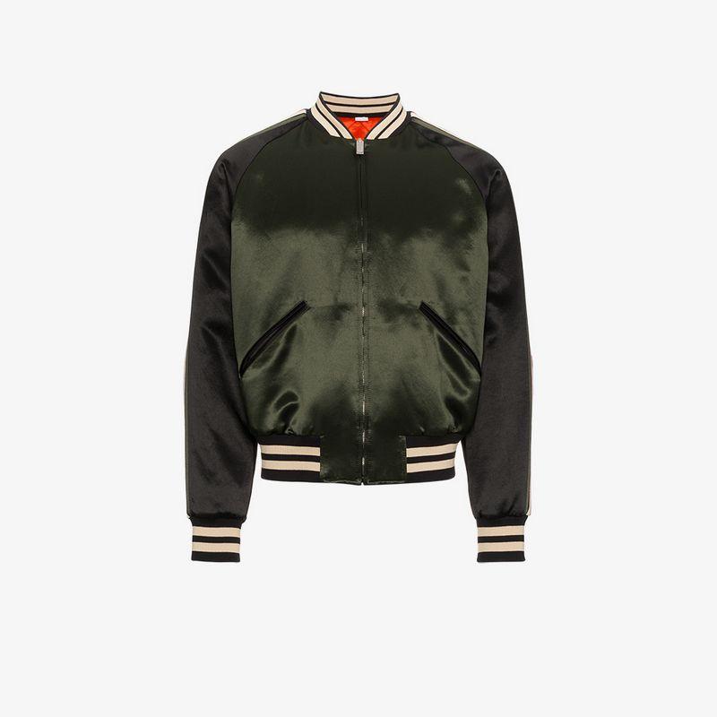 Gucci Reversible Bomber Jacket With Printed Sleeves In Dark Green ...