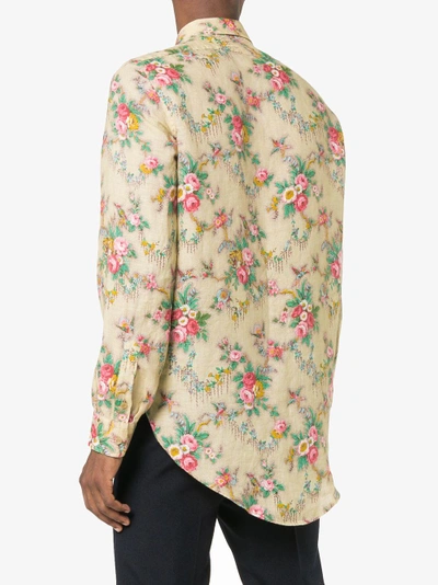 Shop Gucci Floral Print Long Sleeve Shirt In Nude/neutrals