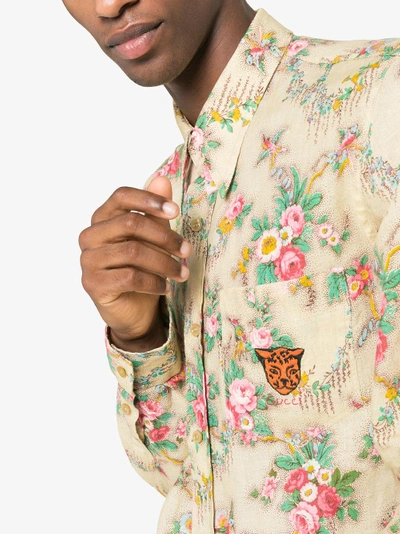 Shop Gucci Floral Print Long Sleeve Shirt In Nude/neutrals
