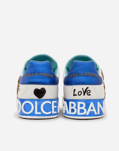 Shop Dolce & Gabbana Printed Calfskin Portofino Sneakers With Patch In White