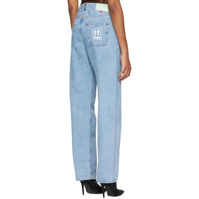 Shop Off-white Blue Embroidered Baggy Jeans