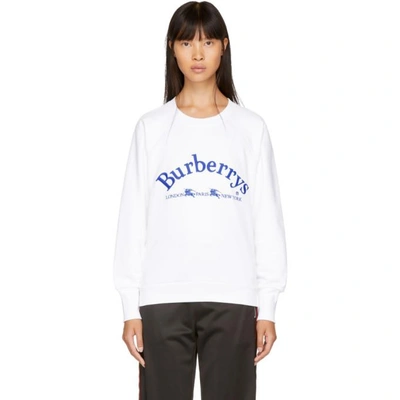 Shop Burberry White Embroidered Logo Sweatshirt