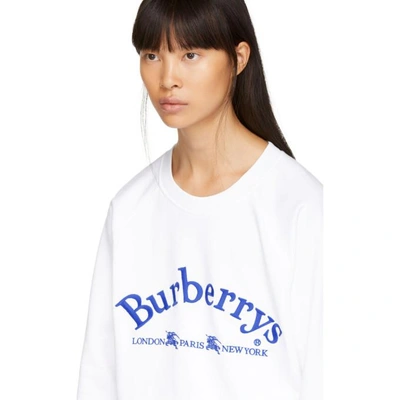 Shop Burberry White Embroidered Logo Sweatshirt