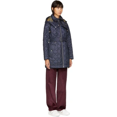 Shop Burberry Navy Baughton Quilted Coat In Ink