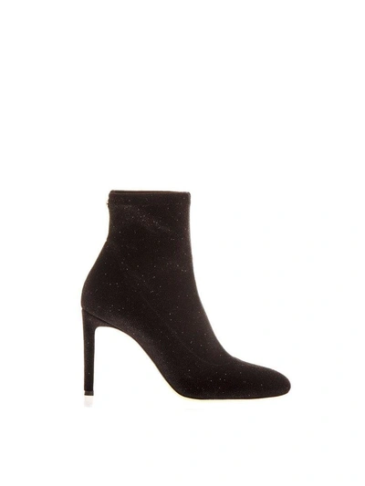 Shop Giuseppe Zanotti Black Stretch Glittered Boots In Velvet