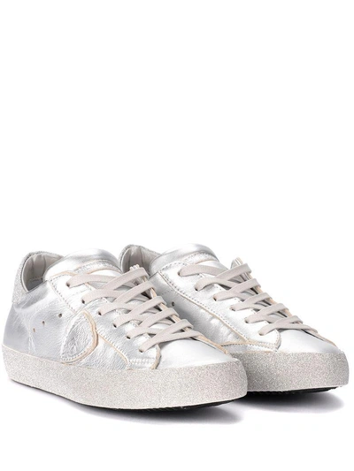 Shop Philippe Model Sneaker  Paris In Silver Metal Leather In Argento