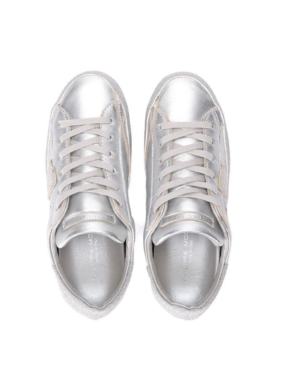 Shop Philippe Model Sneaker  Paris In Silver Metal Leather In Argento