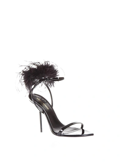 Shop Saint Laurent Inez Black Ostrich Down Sandals