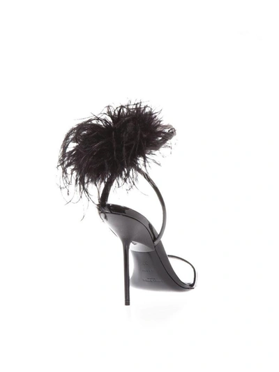 Shop Saint Laurent Inez Black Ostrich Down Sandals