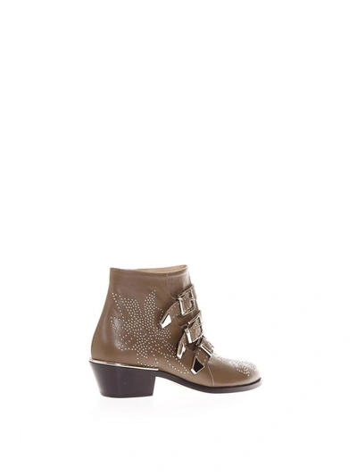 Shop Chloé Brown Studded & Buckled Boots In Leather