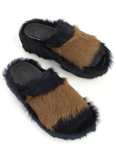 Shop Marni Fur Trimmed Mules In Z1imulticolor