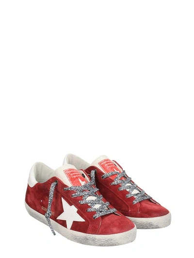 Shop Golden Goose Superstar Red Suede Leather Sneakers