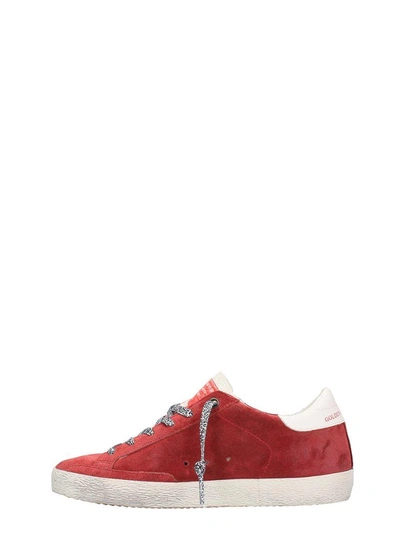 Shop Golden Goose Superstar Red Suede Leather Sneakers