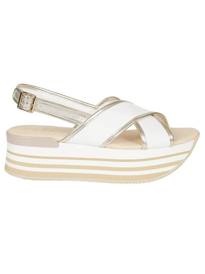 Shop Hogan Chunky Heel Wedge Sandals In Bianco/platino