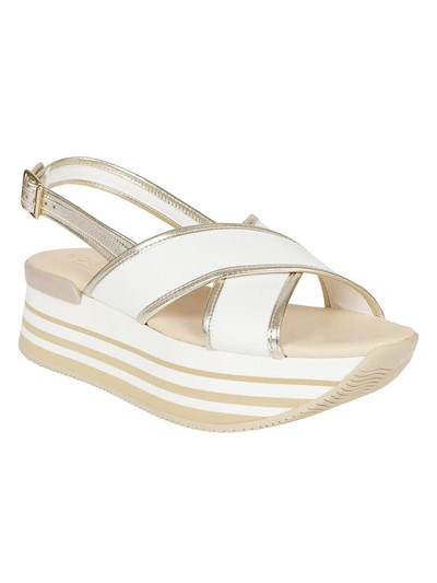 Shop Hogan Chunky Heel Wedge Sandals In Bianco/platino