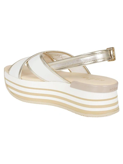 Shop Hogan Chunky Heel Wedge Sandals In Bianco/platino