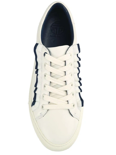 Shop Tory Burch Tory Sport Ruffle-tim Leather Sneakers In Bianco