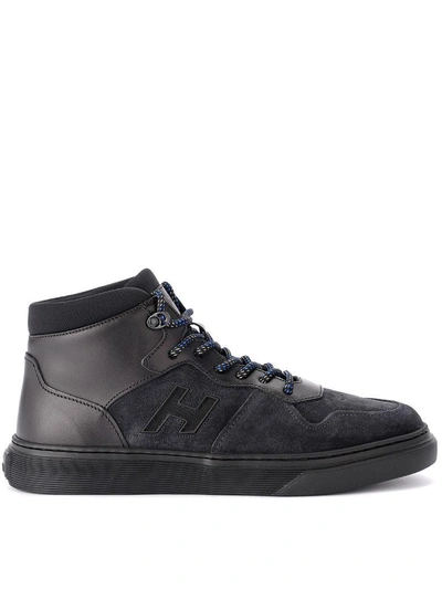 Shop Hogan H365 Basket Black Leather And Suede Sneaker In Nero